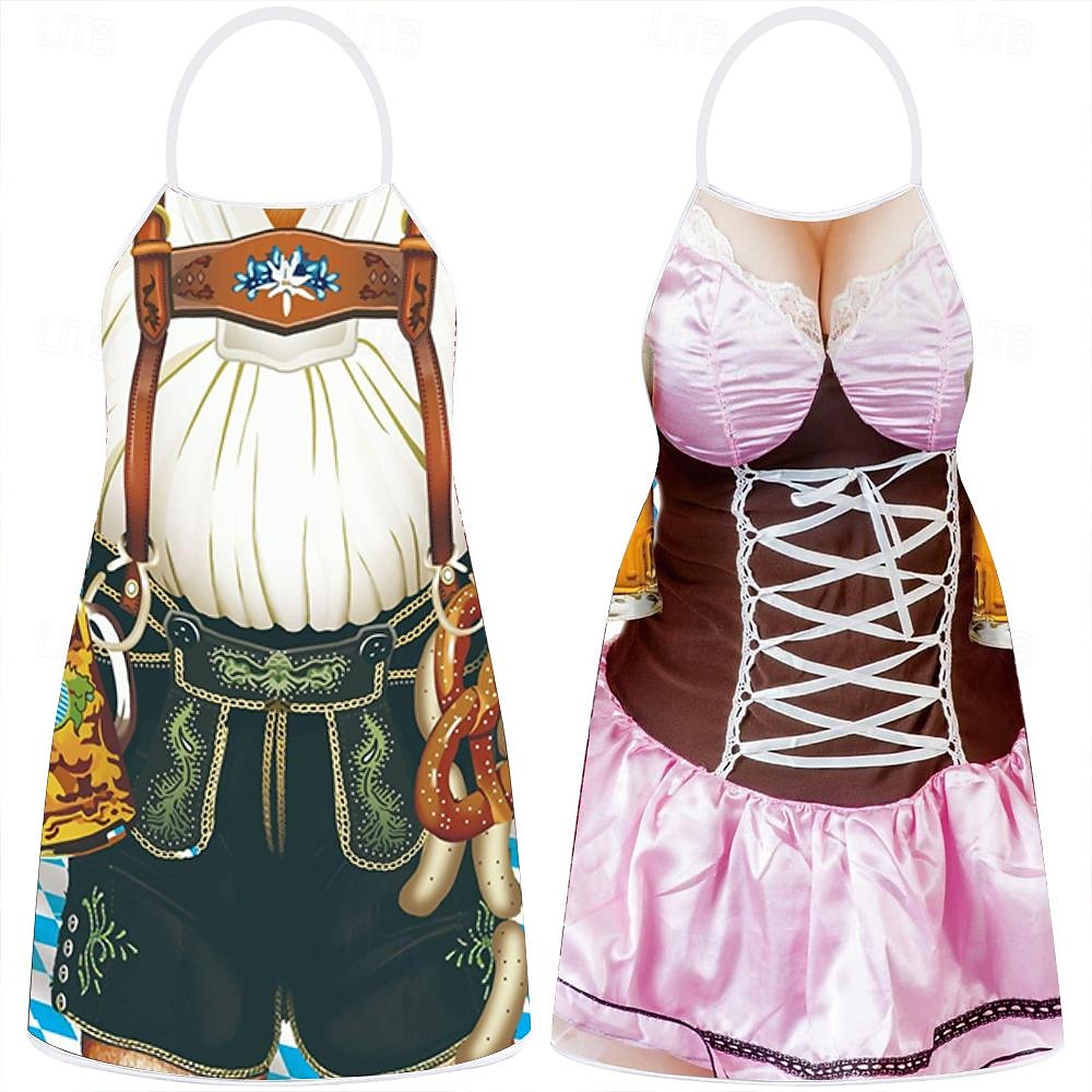 páry 2ks oktoberfest pivní zástěra dirndl trachtenkleider potisky legrační kostým oktoberfest pár bavorský kostým tradiční styl wiesn karneval látková zástěra halloween karneval 2025 - CAD $11.99 –P3