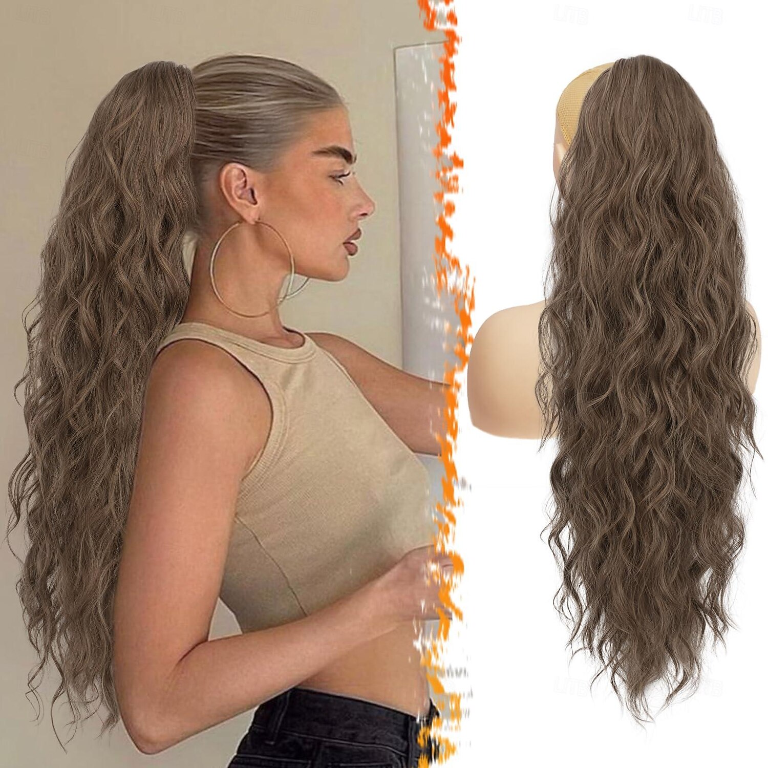 rød hestehale extension - 26 tommer hestehale hair extensions med snøring for kvinner - lang krøllete bølgete syntetiske klips i falske hestehale frisyrer jenter daglig fest - kobberrød 2025 - $11.49 –P7