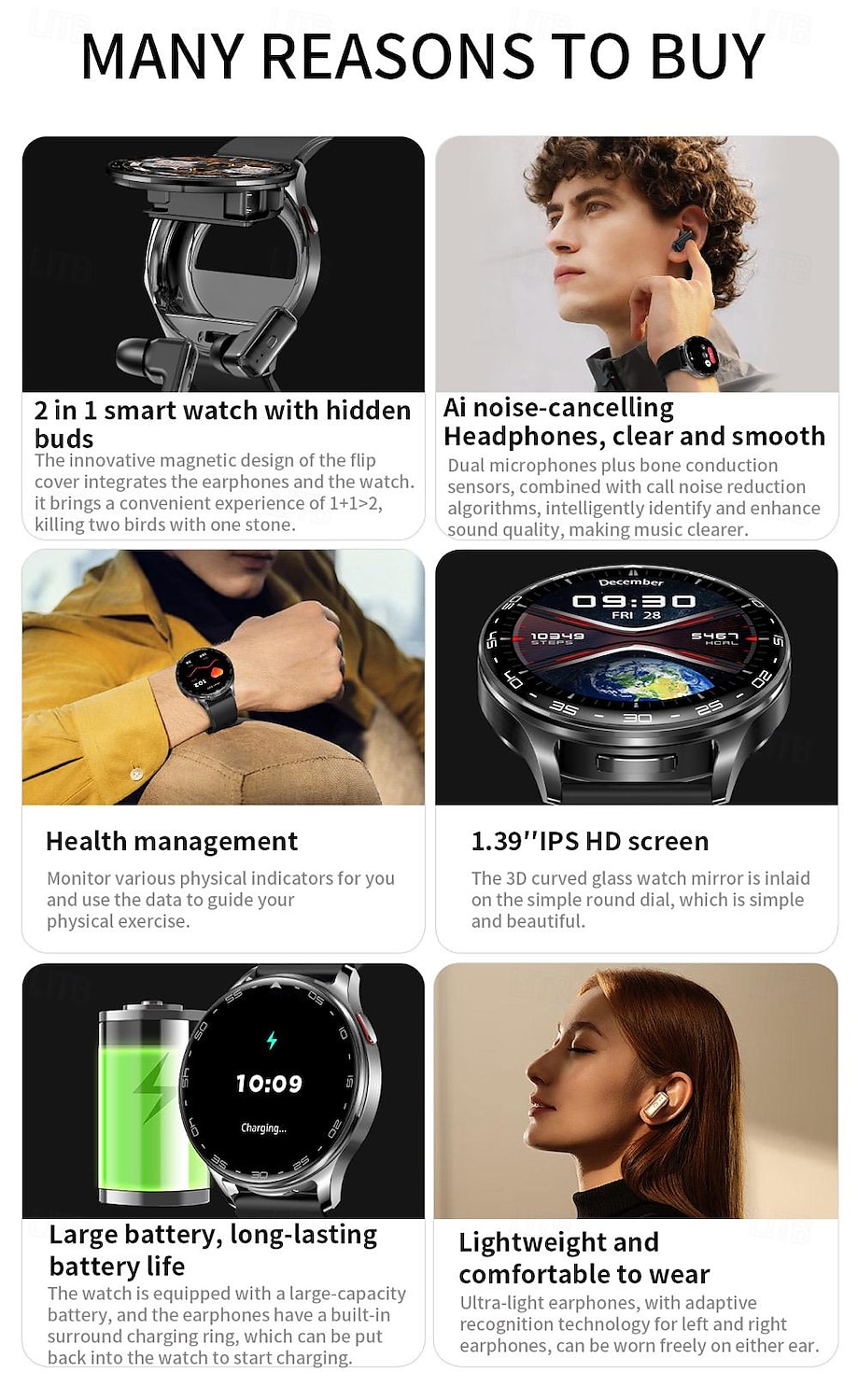 696 T97 Smart Watch 1.39 inch Smart Band Fitness Bracelet Bluetooth Pedometer Call Reminder Sleep Tracker Compatible with Android iOS Men Hands-Free Calls Message Reminder Watches with Earbuds IP 67 2025 - $83.99 –P2