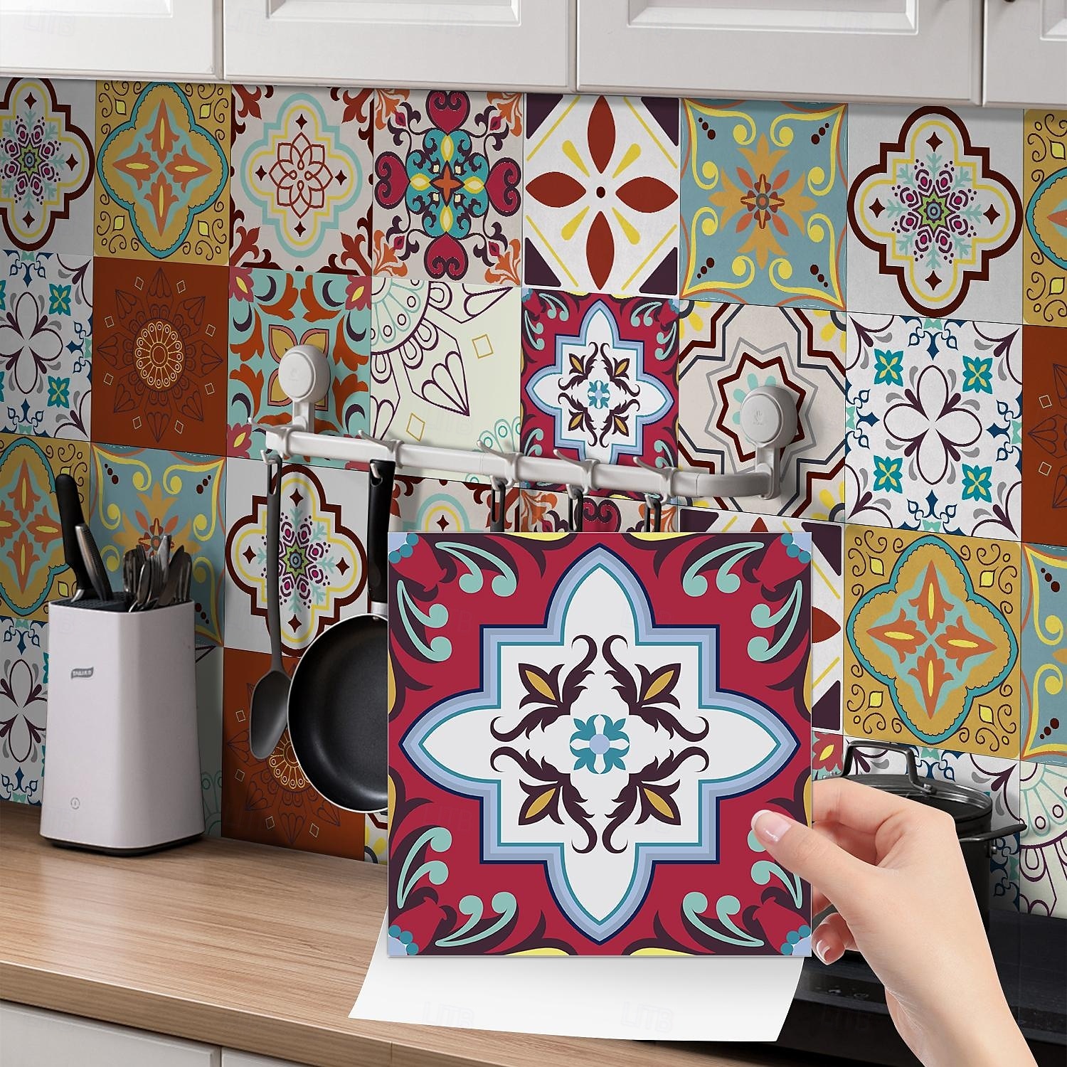 24 pegatinas de azulejos de estilo marroquí, calcomanías de pared de PVC con película de cristal engrosada, impermeables &Decoración de pared de azulejos retro extraíbles y a prueba de aceite para 2025 - $10.99 –P3