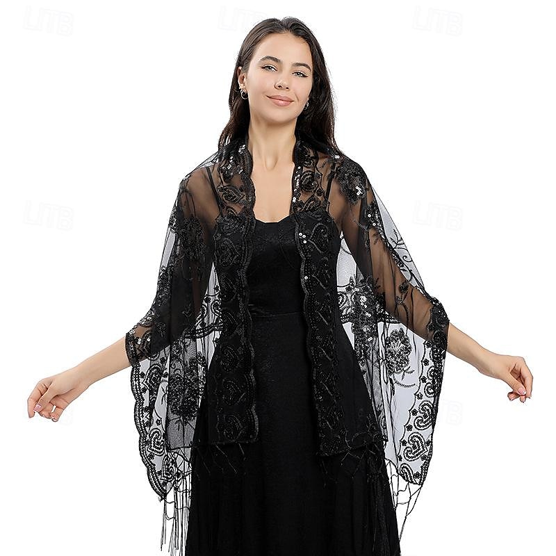 lange sjalomslag for kvinner fra 1920-tallet, kveldssjal med paljetter for kvinner formell/fest/bryllup/formell/harlem night 2025 - $27.99 –P15