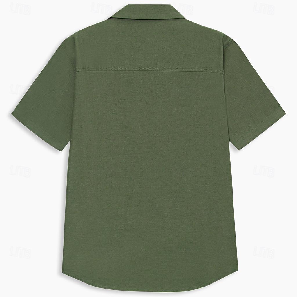 Herren Hemd Leinenhemd Kuba-Kragen-Hemd Einfarbig Urlaub Straße Schwarz Blau Braun Grün Kurzarm Frühling & Sommer Bekleidung 2025 - GBP £3.42 –P4