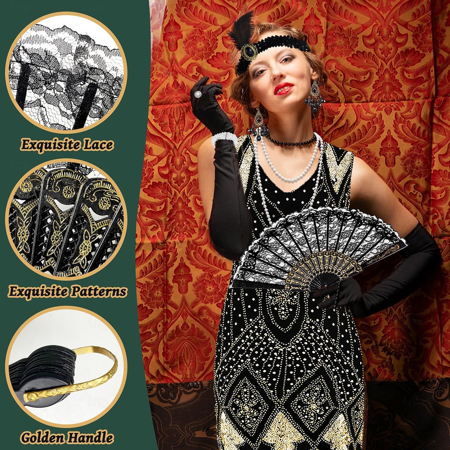Retró Ordító 20-as évek 1920-as évek Flapper ruha Felszerelések Kiegészítő készlet A nagy Gatsby Flapper lány Esküvői Vendég Flitter Rojt Női Menyegző Ruha Klub Felnőttek Ruha Kesztyűk Zoknik Minden 2025 - $65.99 –P6