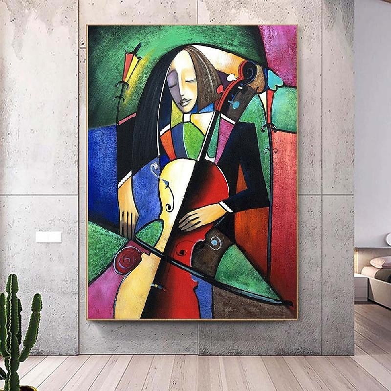 das Cellisten-Portraitgemälde - handgemaltes kubistisches Ölgemälde auf Leinwand, handgemaltes Musiker-Geigen-Cello-Gemälde für Schlafzimmer-Wohnzimmer-Kunstwerk 2025 - $116.99 –P4