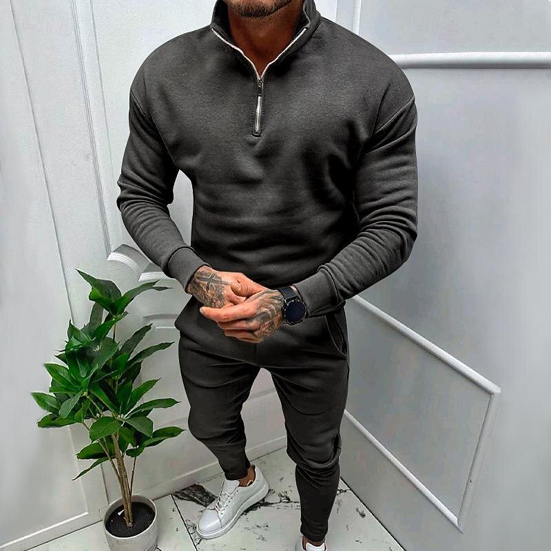 Per uomo Tuta Da Ginnastica Tuta da ginnastica Felpa con cerniera a un quarto Aalbicocca Nero Bianco Rosso Grigio chiaro Colletto Mao Liscio 2 pezzi Sportivo Giornaliero Per eventi Streetwear del 2025 a $31.99 –P10