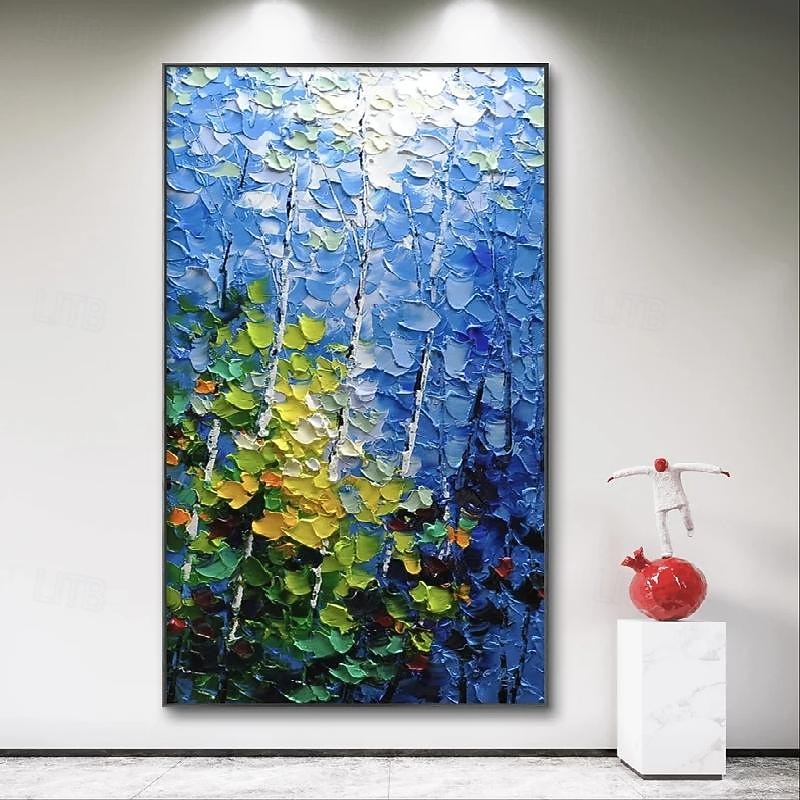 3d bleu forêt peinture à la main grande toile verticale peinture à l'huile mur art arbre toile abstraite à la main longue mur étroit decoroversize peinture à l'huile grand abstrait bleu décoration de 2025 ? $61.99 –P2