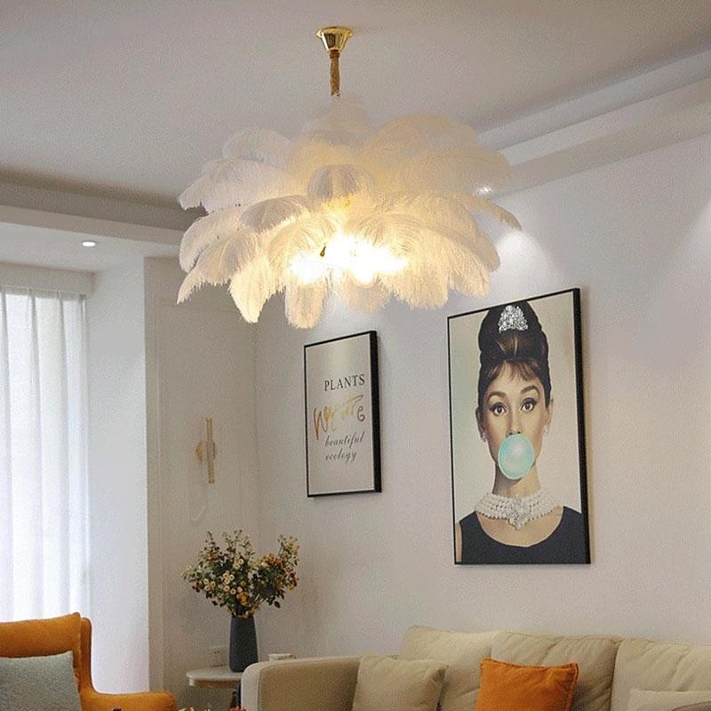 LED Pendant Light Chandelier Gorgeous Extra Large 80cm Ostrich Feather Bouquet 5-light Pendant Light Romantic Mounted Lighting Fixture for Restaurant Bedroom Chain Adjustable 2025 - $464.39 –P9