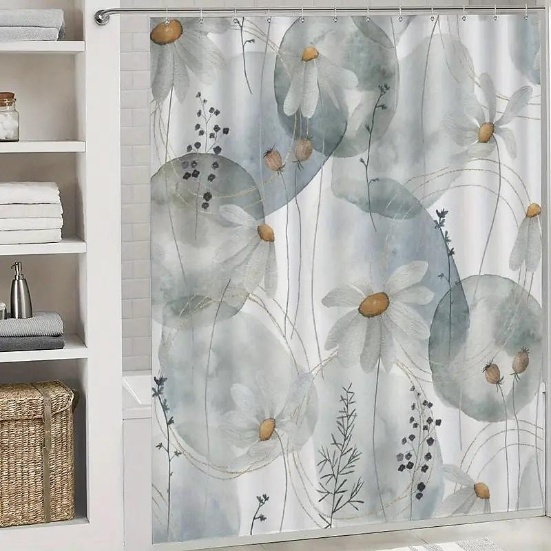 Tenda da doccia con 12 ganci in plastica 180cm*180cm (70"*70") set di tende da doccia acquerello poliestere impermeabile tappetino antiscivolo copri WC tappeto per bagno per decorazione della vasca del 2025 a $22.99 –P2