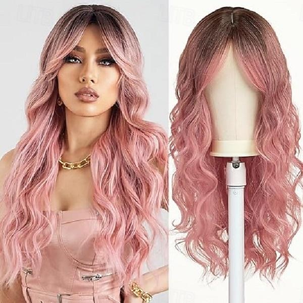Peruca Longa Cacheada Loira para Mulheres Cabelo Sintético com Franjas Peruca Ondulada com Raízes Escuras Cosplay Diário Alta Densidade Resistente ao Calor Perucas de Halloween de 2025 por $22.99 –P5
