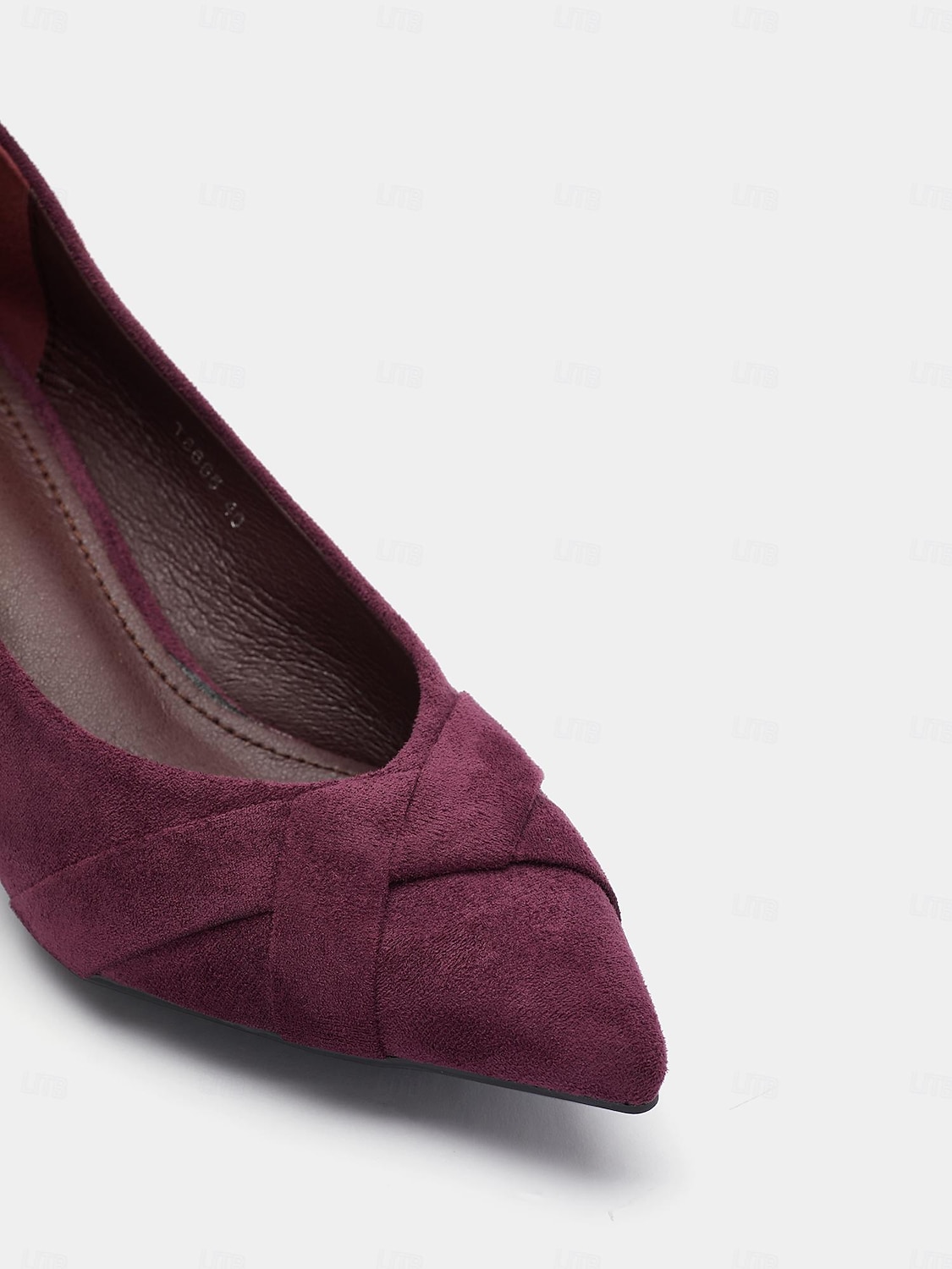 pantofi cu toc pisoi din piele intoarsa visiniu cu detaliu de noduri incrucisate pentru o tinuta eleganta si formala 2025 - $46.99 –P4