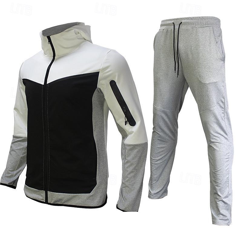 Men's Tracksuit Jogging Suit 2 Piece Full Zip Casual Fall Long Sleeve Breathable Soft Fitness Gym Workout Running Sportswear Activewear Color Block Gray Black Black Orange 2025 - $54.99 –P7