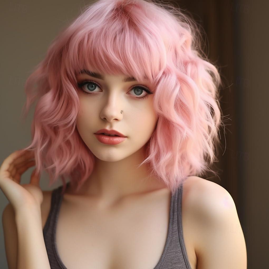 koningsdag pruiken pruik voor vrouwen pastel losse golvende pruik met pony schouderlengte bob synthetische cosplay pruik voor meisjes kleurrijke kostuumpruiken 2025 - $18.49 –P9