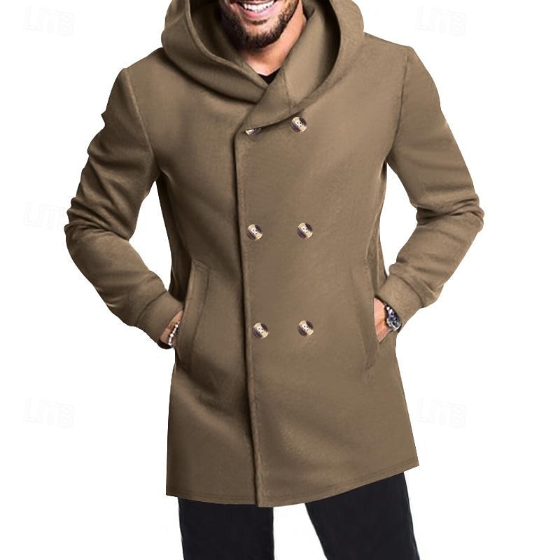 Hombre Peacoat Gabardina Vacaciones Diario Otoño invierno Elastán Suave Ropa de calle Ropa Moda Clásico Plano Bolsillo Con Capucha Botonadura Doble 2025 - $35.99 –P5