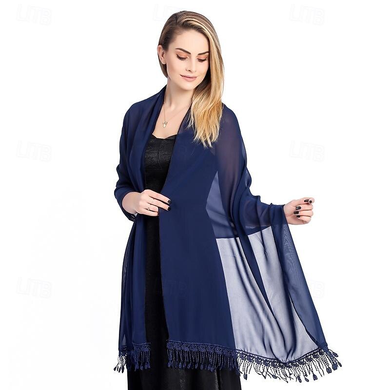 chiffon sjal wraps med blonder frynser damer, myke lette pashmina sjal for kvinner 2025 - $24.99 –P4