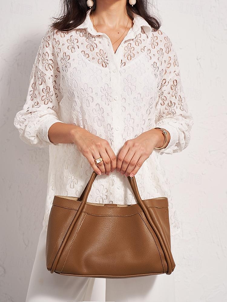 Women's Elegant Brown Leather Handbag with Dual Handles for Everyday Use 2025 - $42.99 –P2