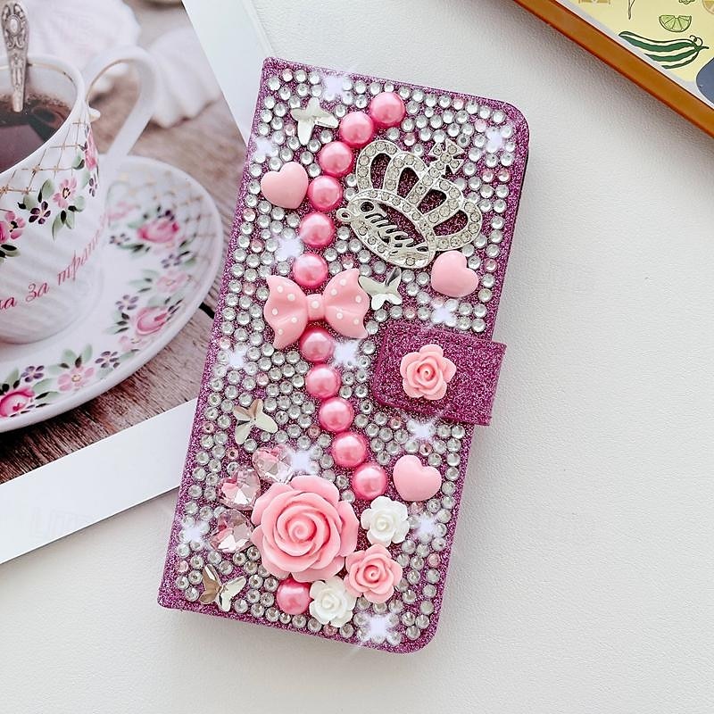 Phone Case For Samsung Galaxy iPhone 16 iPhone 15 Pro Max Plus iPhone 14 13 12 11 Pro Max Plus Mini SE Wallet Case for Women Girl with Stand Holder Magnetic Bling Glitter Shiny Flower Floral TPU 2025 - $28.99 –P15