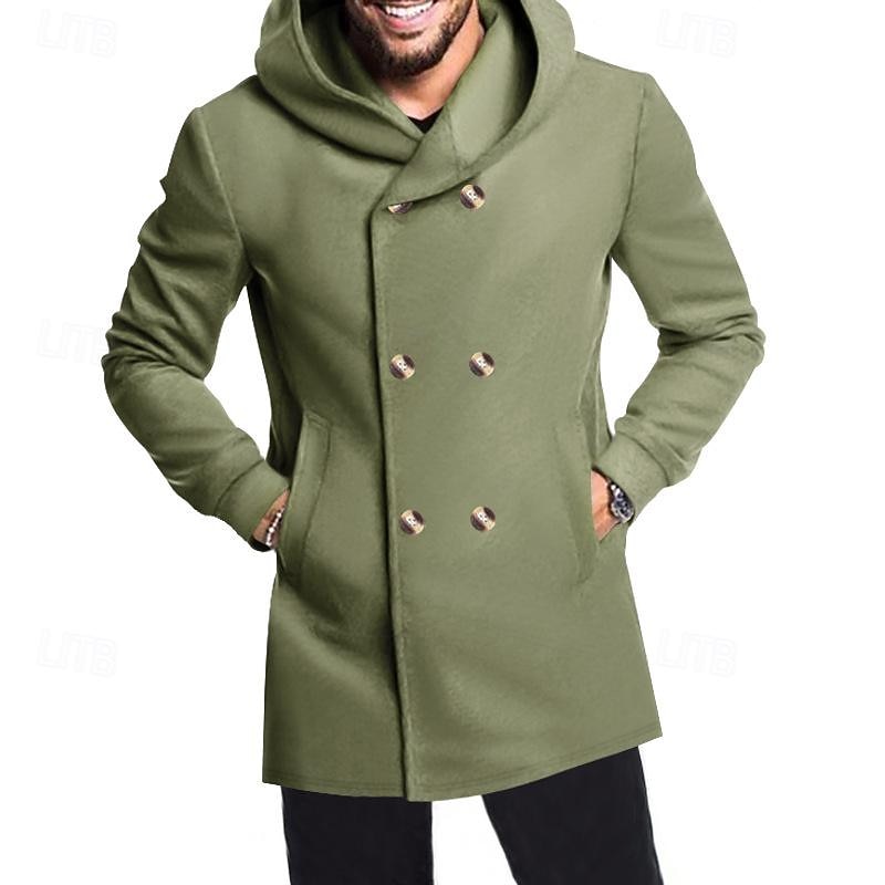 Hombre Peacoat Gabardina Vacaciones Diario Otoño invierno Elastán Suave Ropa de calle Ropa Moda Clásico Plano Bolsillo Con Capucha Botonadura Doble 2025 - $35.99 –P19