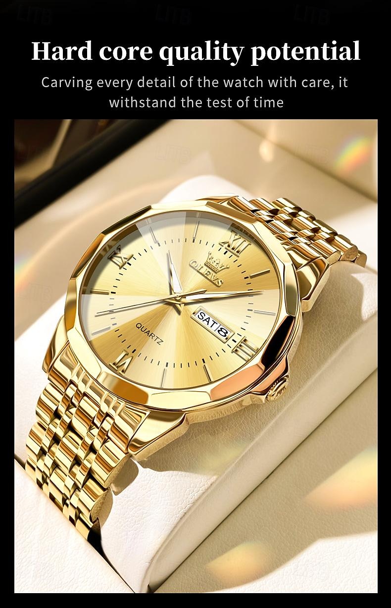 Часы OLEVS Мужские Кварцевые Роскошные Большие Циферблат Модные Бизнес Светящиеся Календарь Дата Водонепроницаемые Часы С Ремешком Из Нержавеющей Стали 2026 - $39.99 –P3