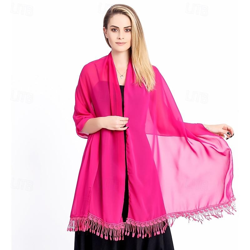 chiffon sjal wraps med blonder frynser damer, myke lette pashmina sjal for kvinner 2025 - $24.99 –P5