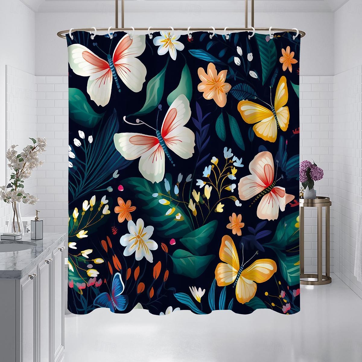 Dusjforheng med kroker 180cm*180cm(70"*70") Polyester Vaskbart Vanntett Plante Blomster Mønster Badekar Dekor 2026 - $28.99 –P5