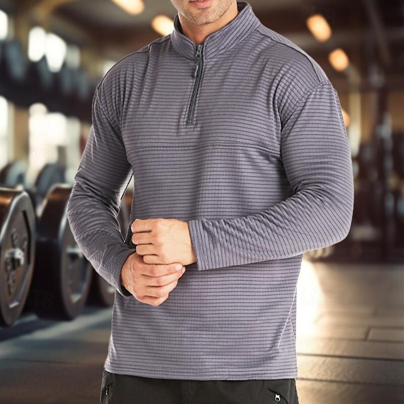 Men's Base Layer Quarter Zip Long Sleeve Jersey Casual Athleisure Fall Polar Fleece Thermal Warm Gym Workout Running Walking Sportswear Activewear Solid Colored Black Navy Blue Khaki 2025 - $13.99 –P1