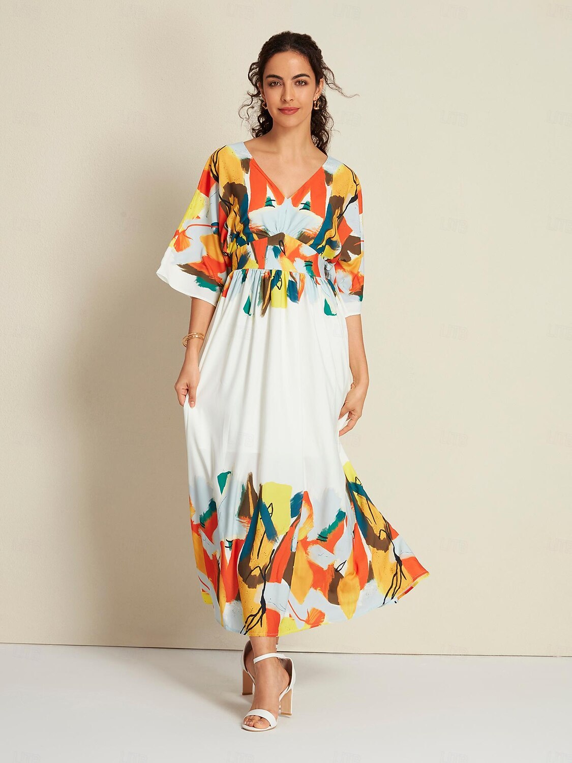 בגדי ריקוד נשים המקסי שמלת מקסי לבן חצי שרוול הדפסים גרפיים קשירה מאחור קיץ קיץ & אביב צווארון V חופשה יום יומי קז'ואל S M L 2025 - $135.99 –P5
