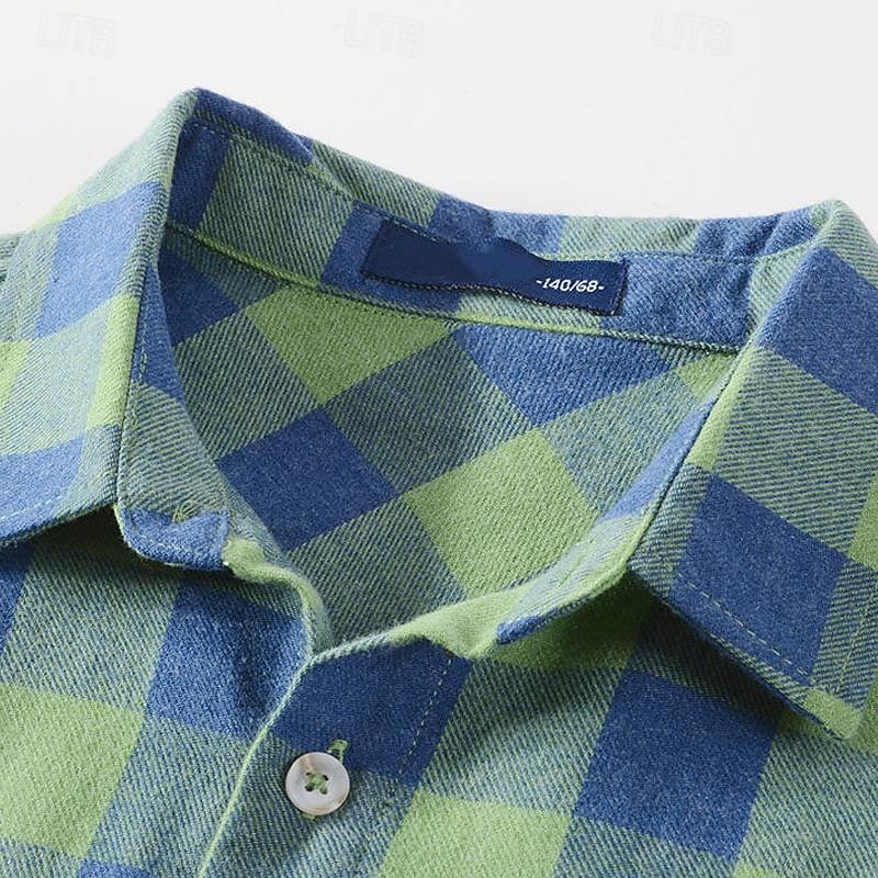 Da ragazzo 3D A quadri Camicie Manica lunga Estate Primavera Di tendenza Essenziale Bambino 4-12 anni Colletto Esterno Informale Giornaliero Standard del 2025 a $13.49 –P6
