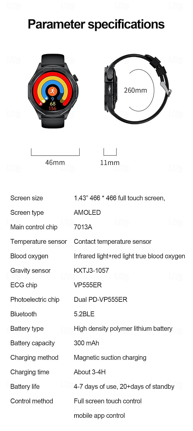 E480 Умные часы 1.43 дюймовый Смарт Часы Bluetooth ЭКГ + PPG Контроль температуры Педометр Совместим с Android iOS Женский Мужчины Длительное время ожидания Хендс-фри звонки Водонепроницаемый IP 67 2025 - $76.99 –P20