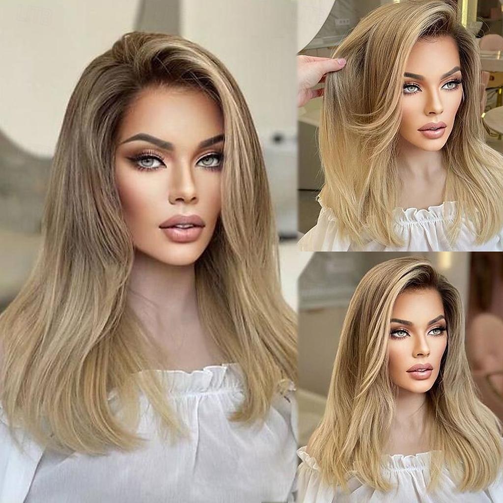 Remy Human Hair 13x4 Lace Front Wig Free Part Brazilian Hair Straight Blonde Wig 130% 150% Density with Baby Hair Ombre Hair Highlighted / Balayage Hair 100% Virgin With Bleached Knots For Women Long 2025 - $266.89 –P4