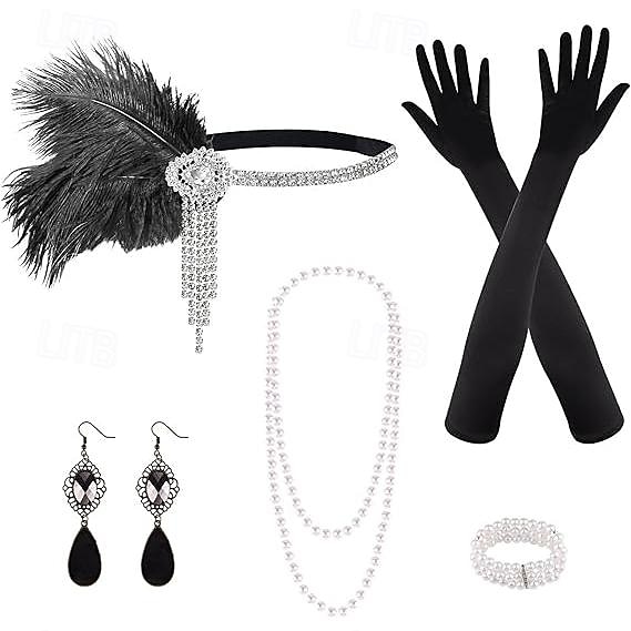 Szüret 1920-as évek A nagy Gatsby Flapper fejpánt Kiegészítő készlet Charleston Esküvői Vendég Toll Divat Női Álarcos mulatság Esküvői fogadás Lánybúcsú Fesztivál Felnőttek Kesztyűk Még több 2025 - $21.99 –P1