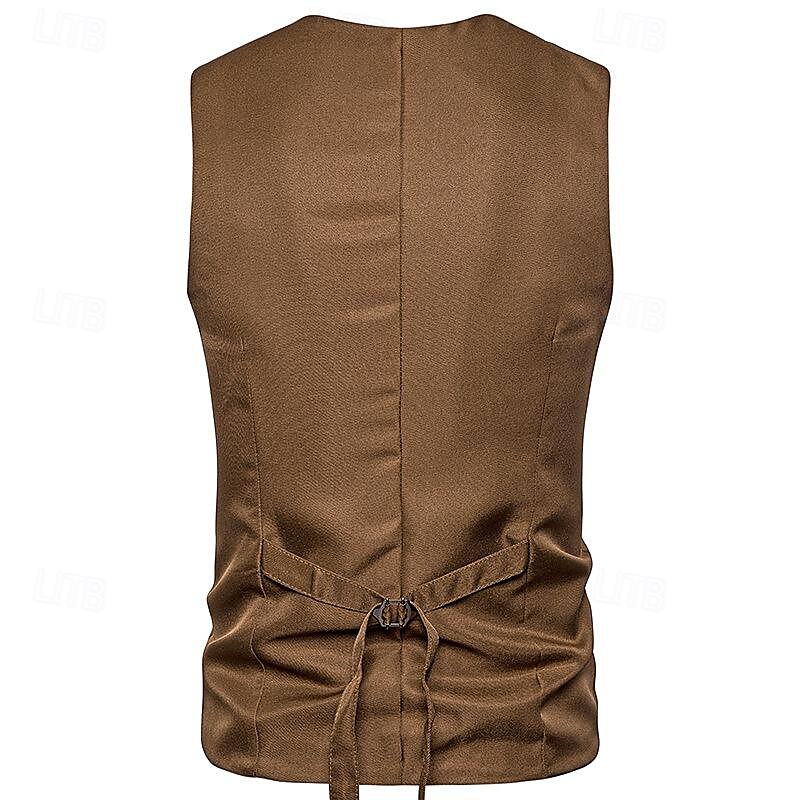 Men's Vest Gilet Wedding Event / Party Daily Fashion Business Spring & Fall Patchwork Button 2 in 1 Polyester Comfortable Color Block Single Breasted One-button V Neck Regular Fit Black Navy Blue 2025 - $29.99 –P6
