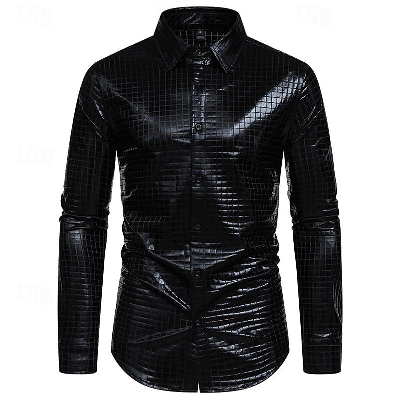 Disko 1980er Glänzend Metallisch Bluse / Hemd Maskerade Disco Kariert Herren Karnevalskostüm Maskerade Party / Abend Pride Parade Pride-Monat Erwachsene Hemd 2025 - $32.99 –P5