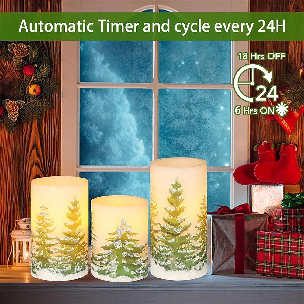 Flameless Candles with Timer Battery Operated Wax Led Pillar Candles Christmas Tree Flickering Candles for Holiday Home Decor Gift Set of 3 2026 - $39.99 –P5