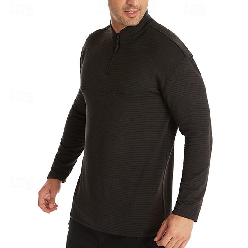 Men's Base Layer Quarter Zip Long Sleeve Jersey Casual Athleisure Fall Polar Fleece Thermal Warm Gym Workout Running Walking Sportswear Activewear Solid Colored Black Navy Blue Khaki 2025 - $13.99 –P16
