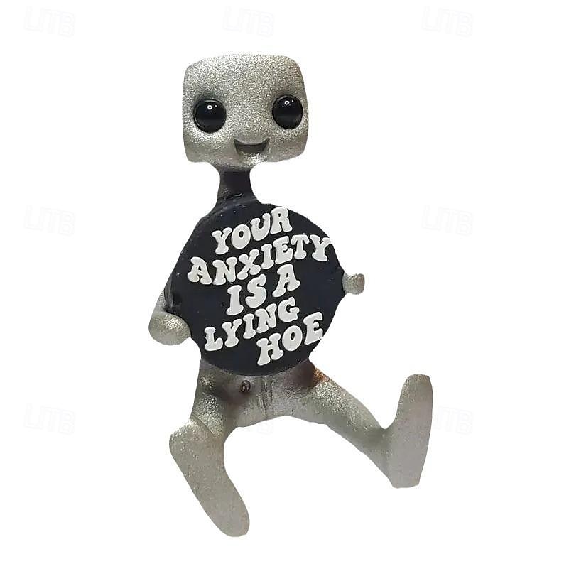 pequena figura de robô com slogan - sua ansiedade é um robô mentiroso, decorações de mesa de escritório divertidas e inspiradoras de 2025 por $12.49 –P2