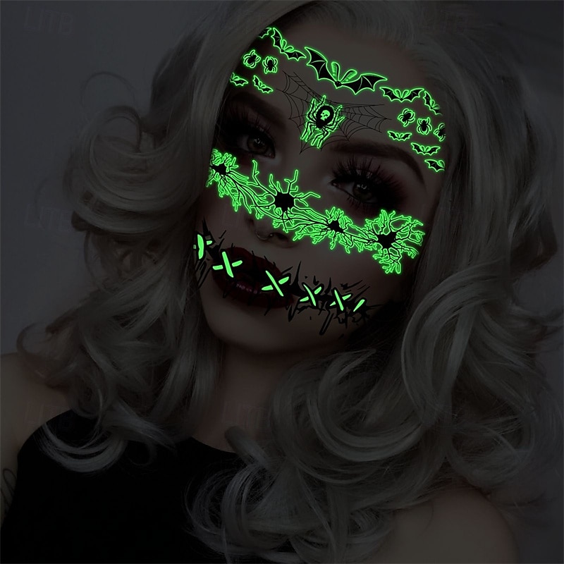 12 bucăți autocolant de tatuaj amuzant de groază de Halloween, care strălucește în întuneric, autocolant pentru față, autocolant rezistent la apă pentru cicatrice de păianjen 3d 2025 - $21.99 –P17