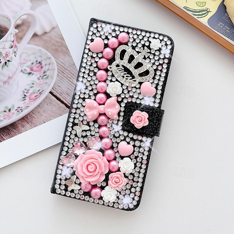 Phone Case For Samsung Galaxy iPhone 16 iPhone 15 Pro Max Plus iPhone 14 13 12 11 Pro Max Plus Mini SE Wallet Case for Women Girl with Stand Holder Magnetic Bling Glitter Shiny Flower Floral TPU 2025 - $28.99 –P13