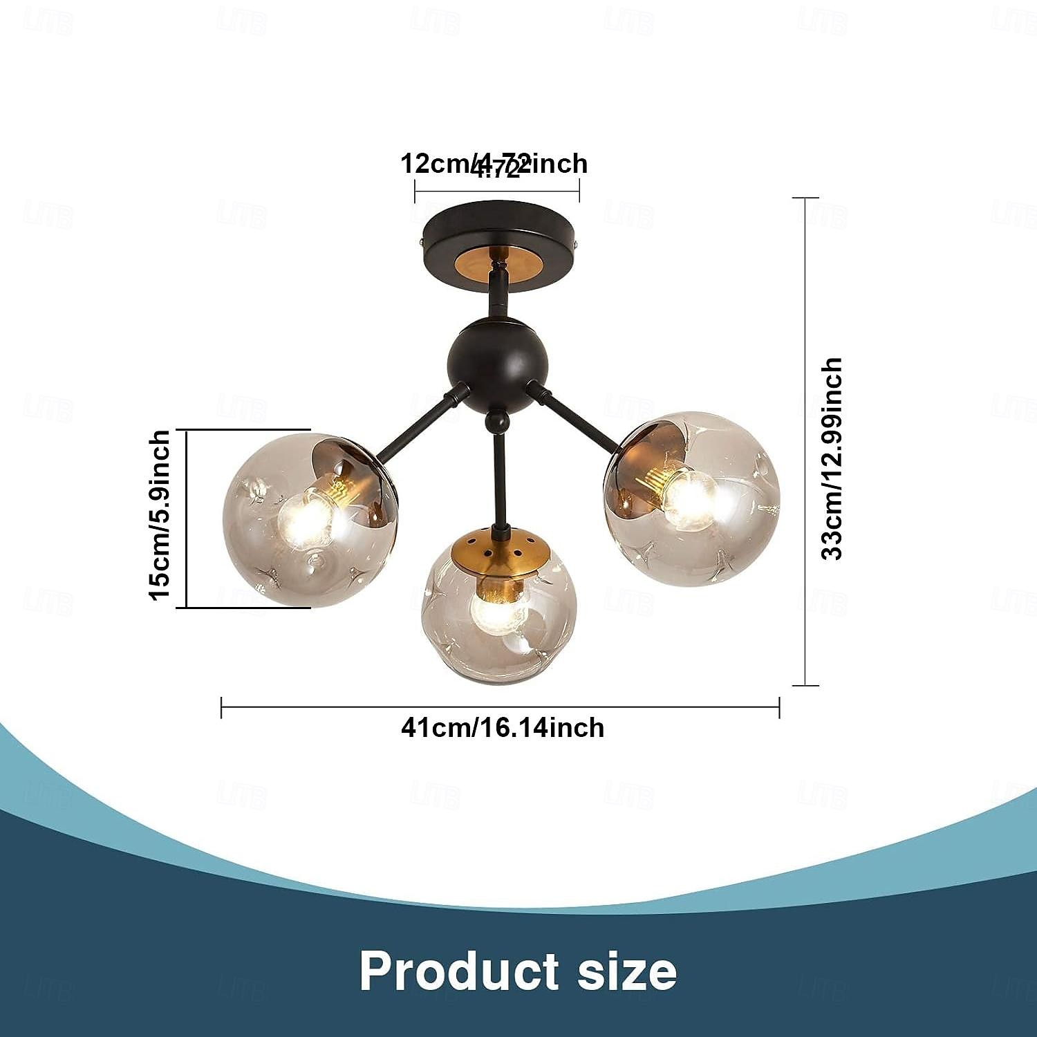 LED Ceiling Lights 3-Color Light Source 18/41cm 1/3-Light Vintage Semi Flush Mount Ceiling Light Fixture with Glass Globe E26/E27 Black Ceiling Light for Hallway Stairway Porch Entryway Kitchen Bedroom Laundry Farmhouse 110-240V 2025 - $86.99 –P2