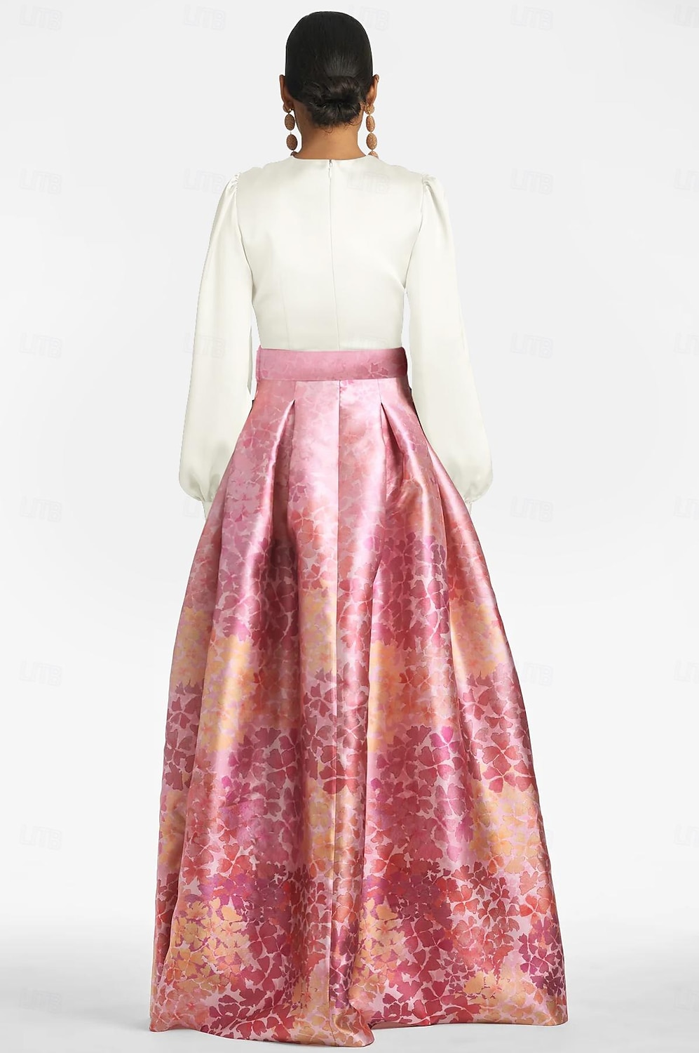 A-Line Evening Gown High Split Dress Formal Wedding Guest Floor Length Long Sleeve V Neck Belt / Sash Satin with Floral Print Slit Wedding Guest Dress 2025 - $179.99 –P4