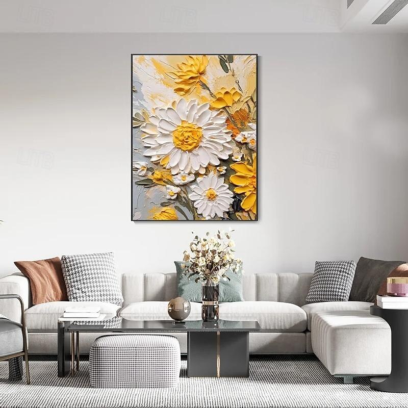 reines handgemachtes 3D-Gemälde mit weißen Blumen auf Leinwand, Ölgemälde, handgemaltes abstraktes Leinwandgemälde, handgemachtes Blumengemälde, Wandkunstbild für Wohnzimmer, Schlafzimmerdekor 2025 - $116.99 –P3