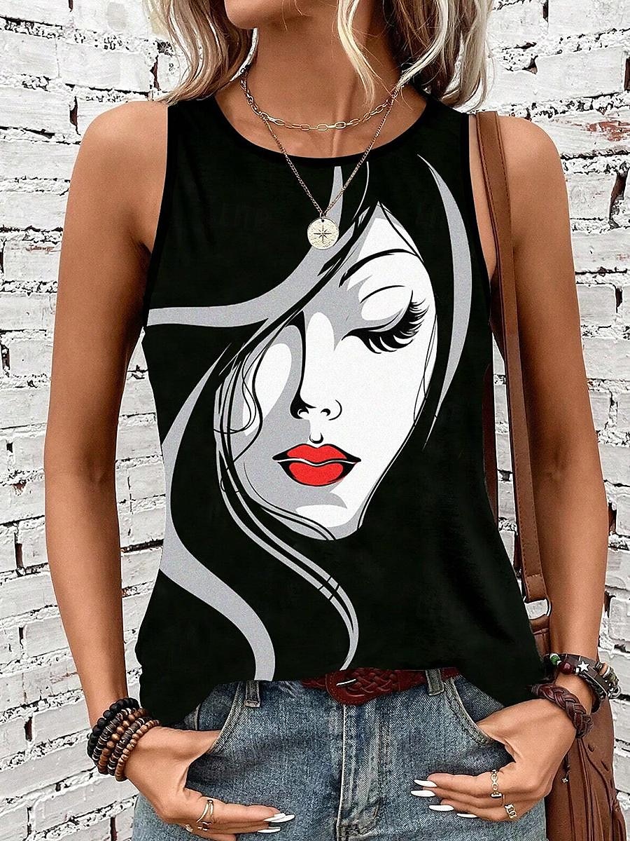 Débardeur en camisole pour femmes quotidienne color block géométrique sans manches noir été de 2025 ? $17.99 –P1