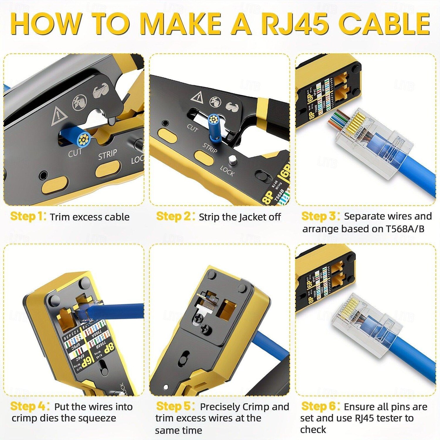All-in-One RJ45 Pass Through Crimp Tool for Cat6 Cat5 Cat5e Ethernet Modular Connector Wire Cutter and Crimper 2025 - $26.99 –P7
