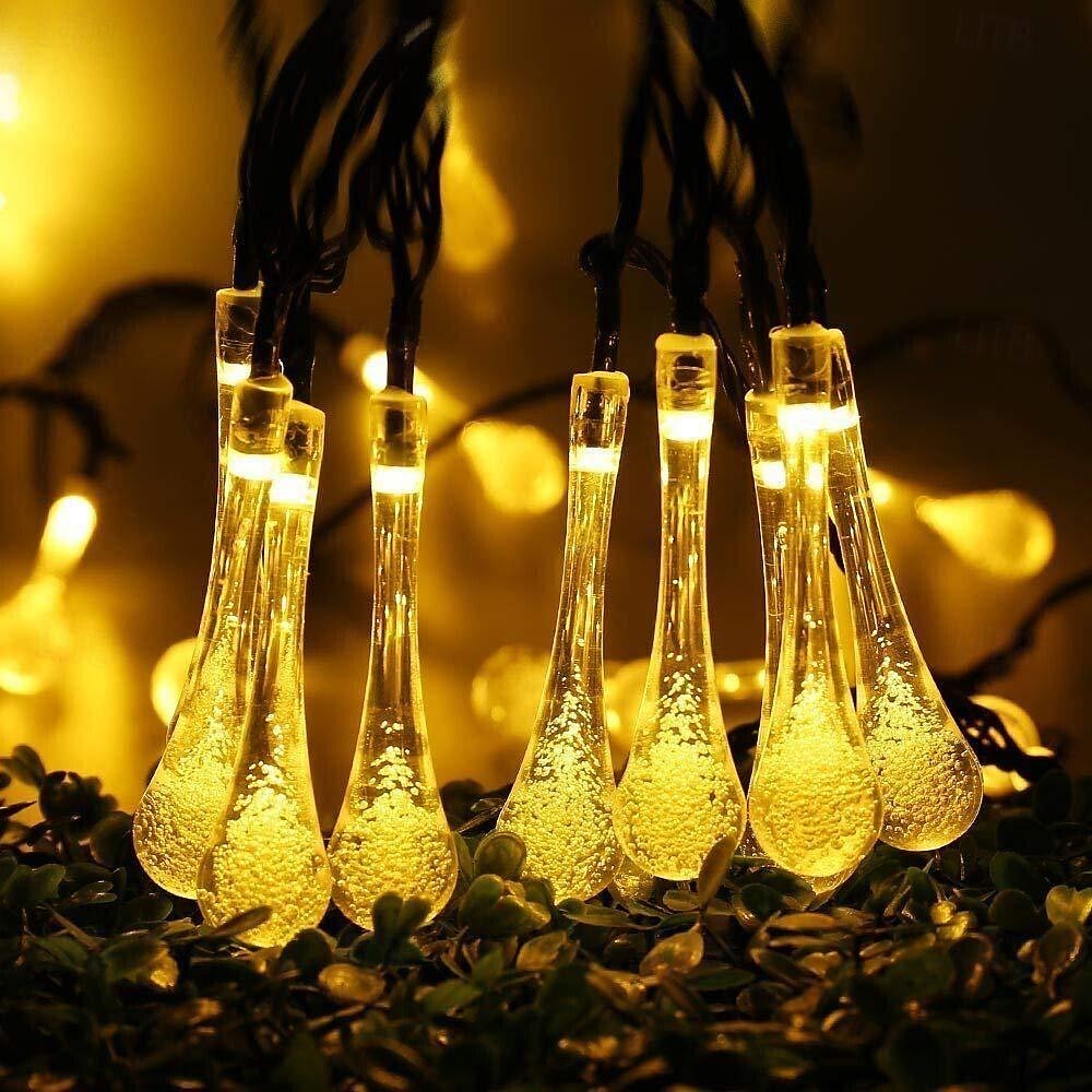 6.5m 30leds luci della stringa solare goccia d'acqua luci esterne impermeabili stringa di fata 8 modalità di illuminazione vacanza matrimonio giardino prato natale halloween decorazione del patio del 2025 a $14.49 –P7