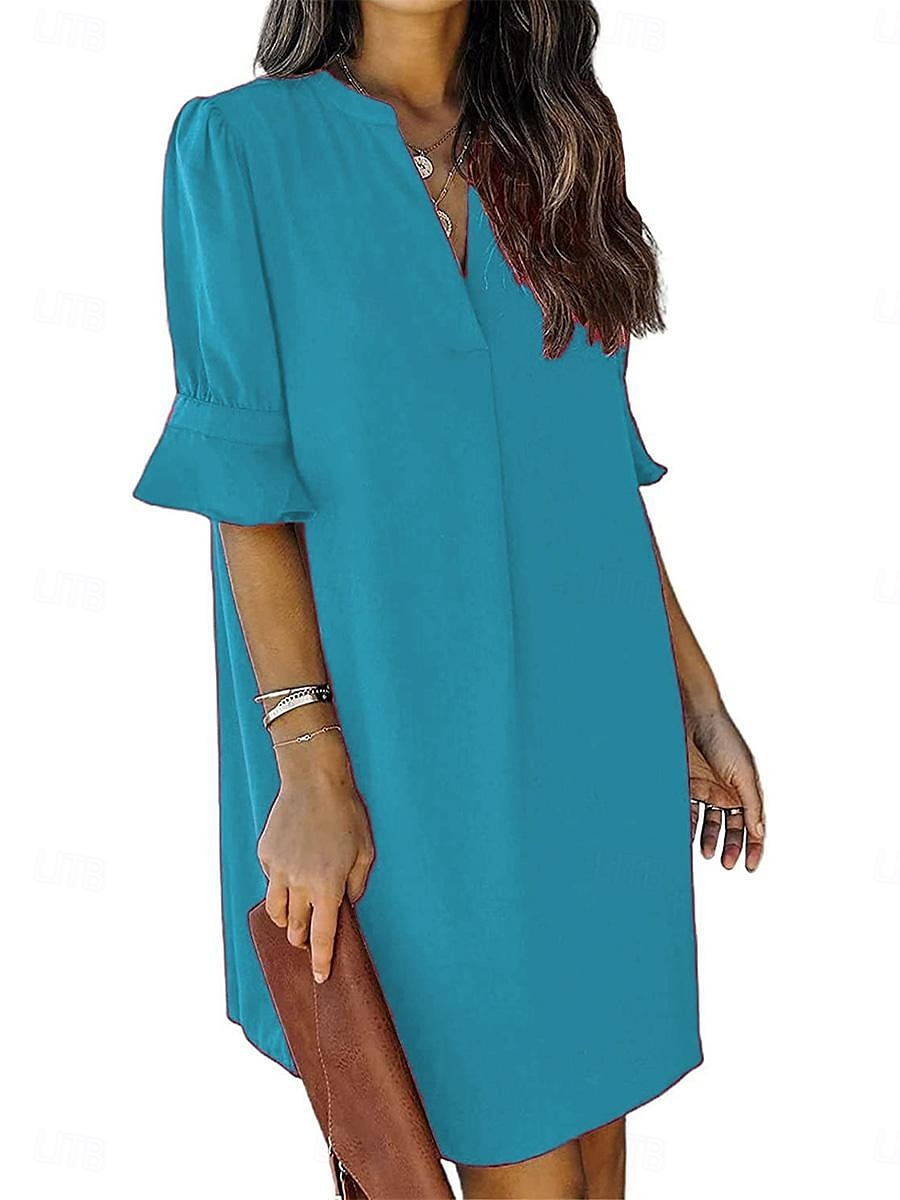 Pentru femei Rochie de lucru Rochie A line Rochie tunică Modă Birou Moda de lucru Rochie Mini Bufantă În V Manșon Jumate Simplu Potrivire Largă Albastru piscină Roze Bej Vară Primăvară S M L XL 2XL 2025 - $33.99 –P6