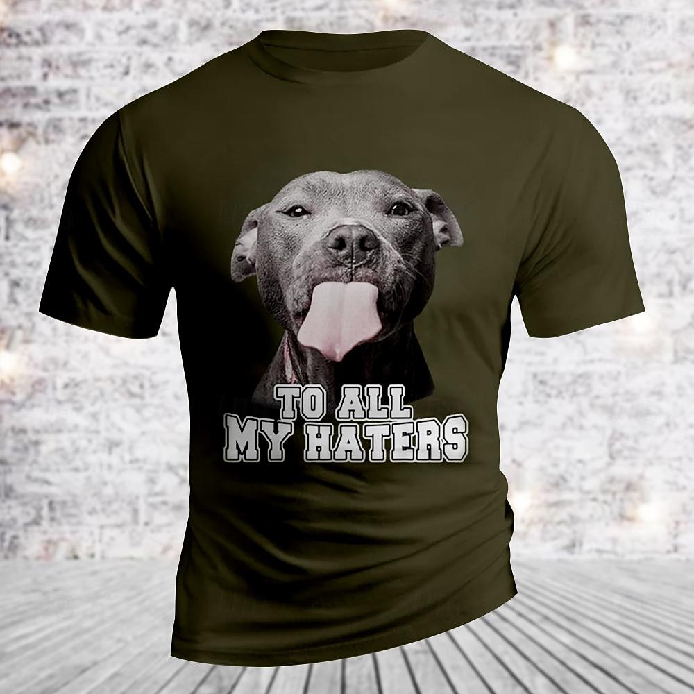 Men's Animal Dog Letter Print T Shirt Tee Top Cotton Short Sleeve Graphic Shirt Black Army Green Comfortable Tee Street Sports Outdoor Fashion Designer Clothing 2025 - $15.99 –P4