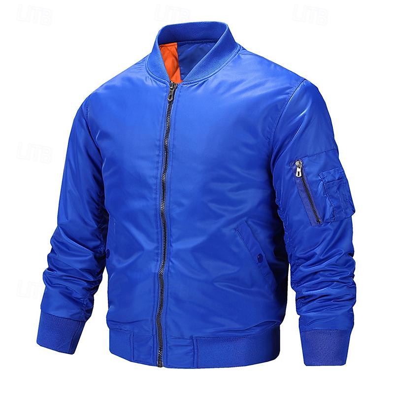 Herren Bomberjacke übergangsjacke Ausgehen Tasche Frühling & Herbst Einfach Klassisch Stehkragen Regulär Schwarz Gelb Rot Königliches Blau Hellgrau Jacken 2025 - $47.99 –P7