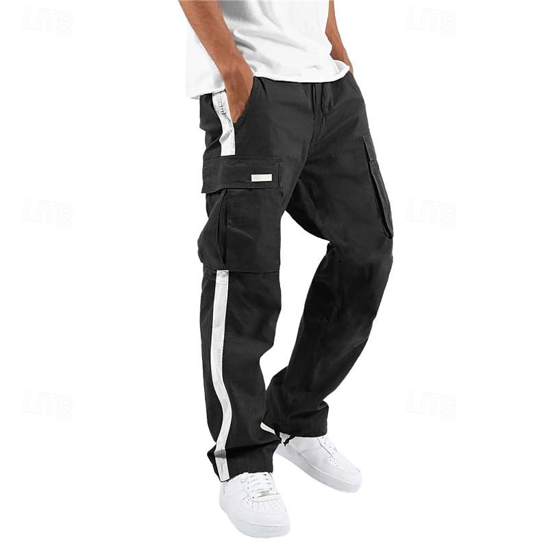 Men's Cargo Pants Cargo Trousers Drawstring Elastic Waist Multi Pocket Stripe Wearable Outdoor Daily Camping & Hiking Fashion Classic Black White 2025 - $26.99 –P11