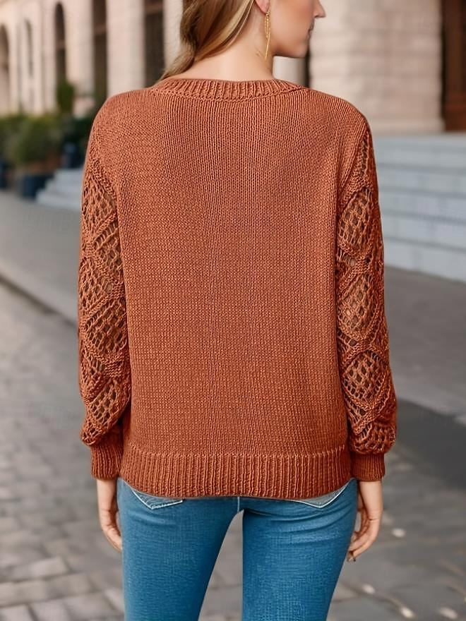 Damen Pullover Elegant Feste Farbe Gehäkelt V Ausschnitt Strick Langarm Normale Oberteile Stricken Täglich Blau Fuchsie Frühling Herbst 2025 - $31.99 –P2