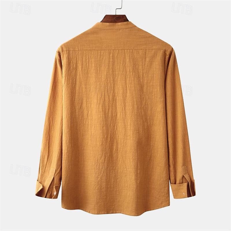 Per uomo Camicia Camicia Estiva Camicia casual Camicia da Spiaggia Camicia con Bottoni Nero Bianco Blu marino Marrone Kaki Manica Lunga Semplice Colletto alla coreana Vacanza Camicia hawaiana Tasca del 2025 a $30.99 –P15
