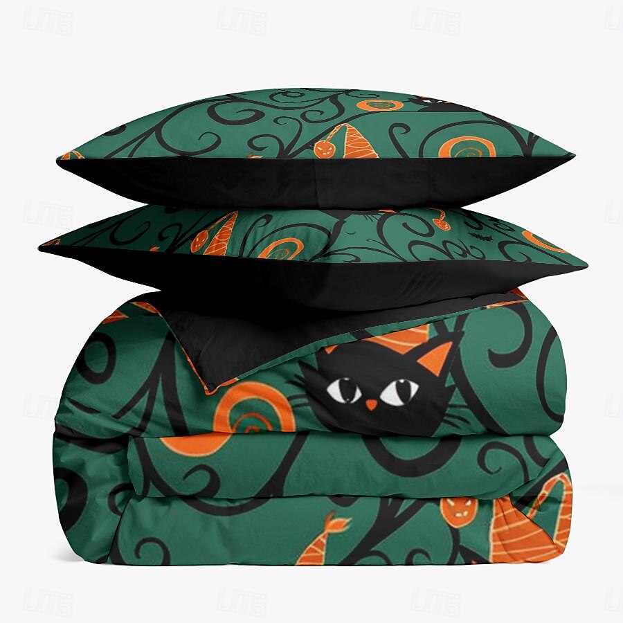set copripiumino collezione halloween set 3 pezzi jack o lantern zucca super morbido delicato sulla pelle di lunga durata del 2025 a $41.99 –P31
